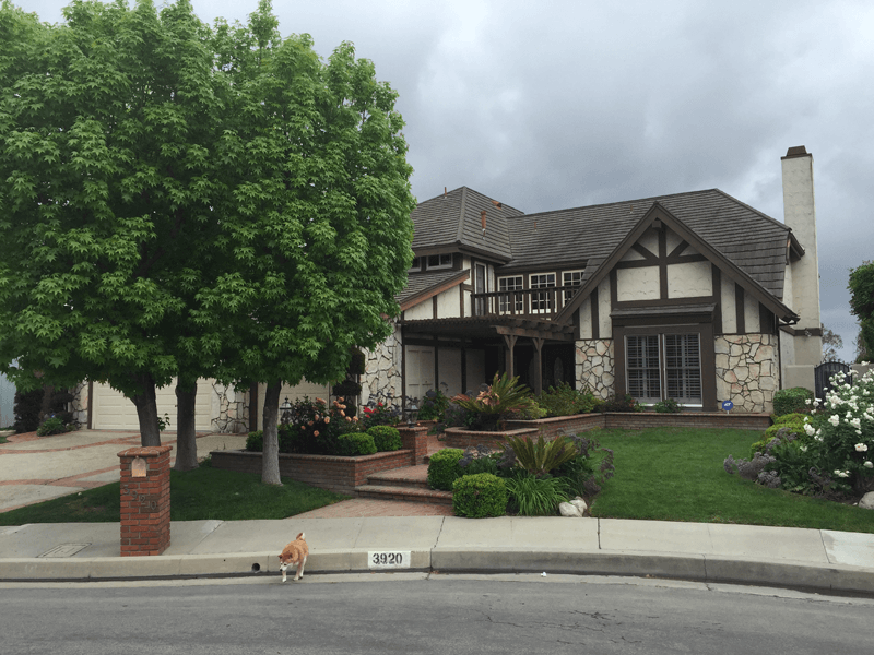 Two story flagstone stucco tudor home